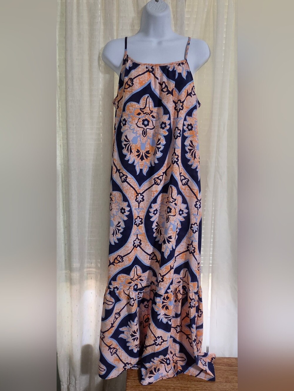 Unbranded- Blue and Peach Printed Maxi Dress